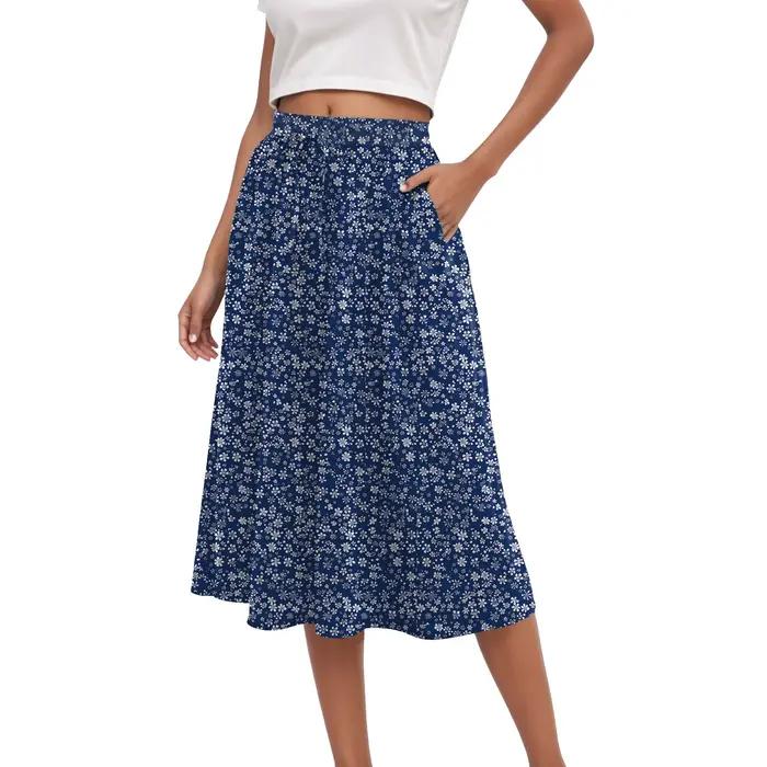 Jupe longue Maxi d'été pour femmes, Mini jupe plissée florale élégante, taille haute, ligne A sous l