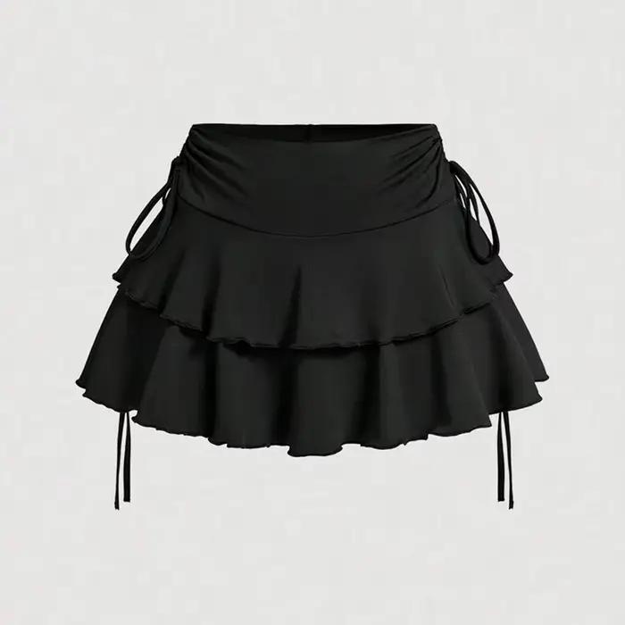 Mini jupe courte à lacets pour filles, coupe cintrée, taille haute, ligne a, robe gâteau à volants, 