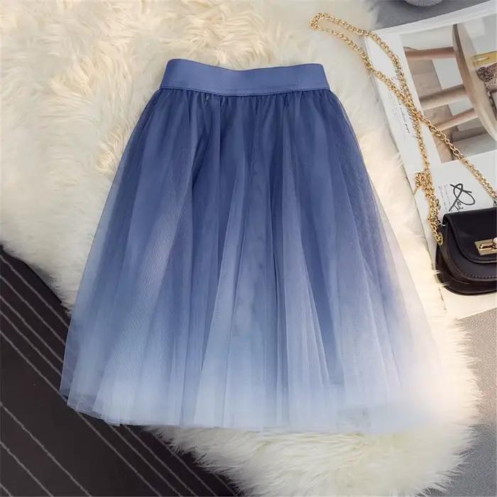 Femmes jupe nouvelle jupe courte élégante jupe en Tulle plissée danse Tutu jupes maille a-ligne bleu
