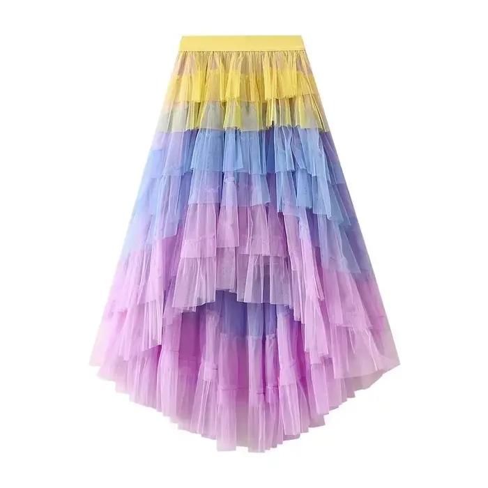 Jupe en Tulle pour femmes, à volants, maille multicouche, ligne A, Tutu de bal, taille haute irrégul