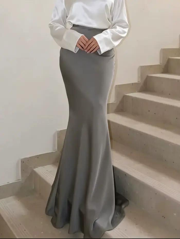 Jupe midi sirène taille haute pour femme, jupe longue moulante fluide style occidental en triacétate