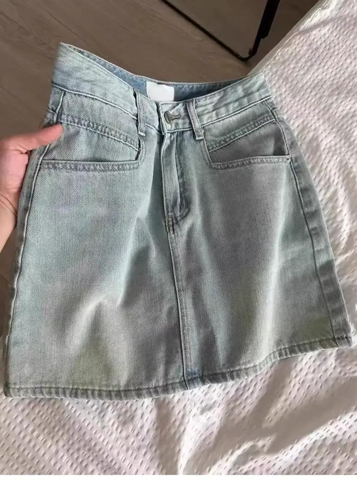Mini jupe trapèze taille haute pour femmes, grande taille, amincissante, Style américain, en Denim, 