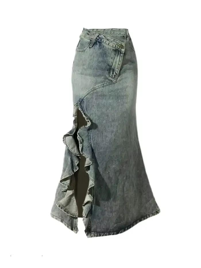 Jupe sirène pour femme, jupe bleue, style Harajuku coréen, décontractée, chic, mode vintage, jupe en