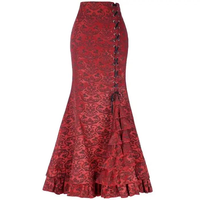 Jupe longue vintage en jacquard sirène, jupe moulante, jupe à lacets, jupe à volants, jupe longue él