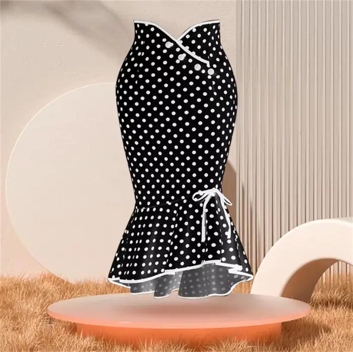 2025 jupe Midi femmes volants moulante jupe queue de poisson rétro à pois décontracté fête jupe cray