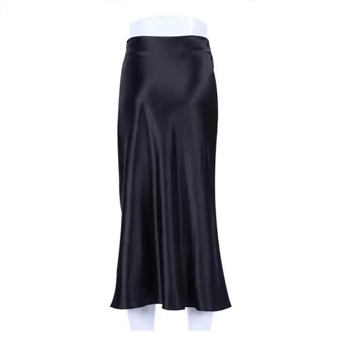 Jupe longue en Satin de soie pour femmes, couleur unie, violet, taille haute, élégante, pour le bure