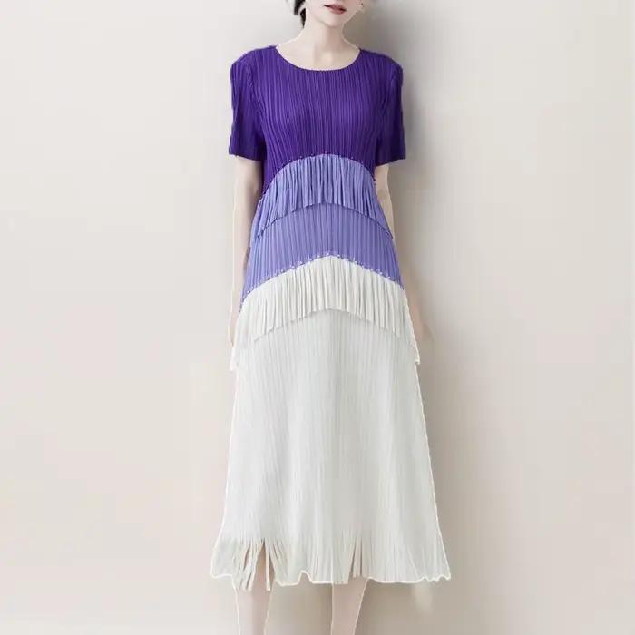 Jupe plissée d'été pour femmes, style décontracté à la mode et avant-gardiste, col rond, couleur con
