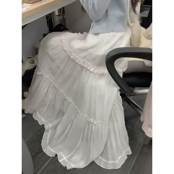 Jupes douces femmes nœud papillon dentelle Patchwork Stretch taille haute printemps 2025 mode élégan