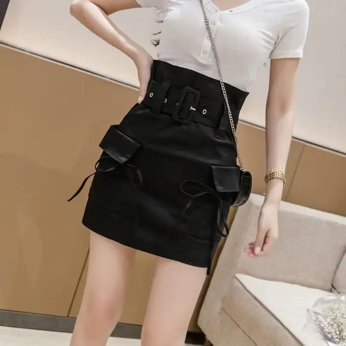 Jupes Femmes Mini Poche Design Taille Haute Solide A-ligne Élégant Femme Street Wear D'été Confortab