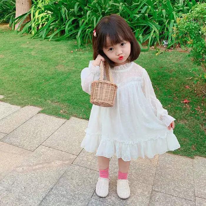 Printemps automne fille robe blanche robe de princesse Style étranger bébé fille fée robe à manches 