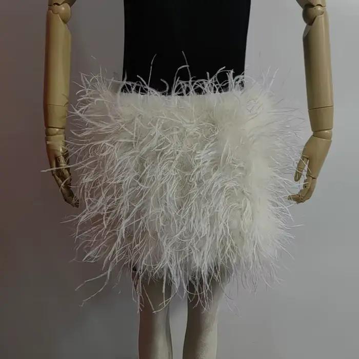 Mini jupe en plumes réelles, vêtements sexy à taille élastique, club, fête de danse, jupe courte de 