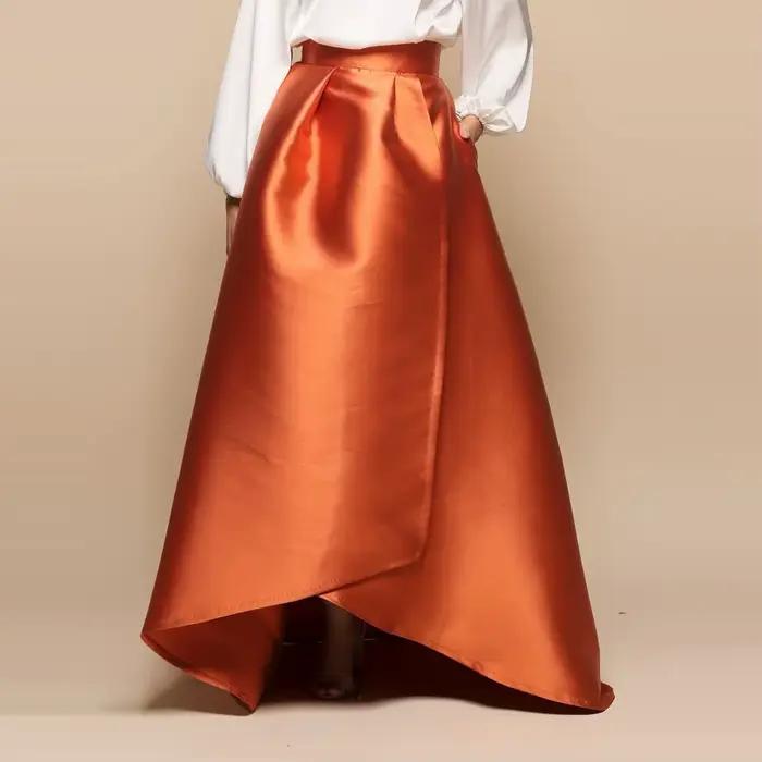 Jupe trapèze en satin, jupe mi-longue plissée taille haute pour fête et usage quotidien, jupe confor
