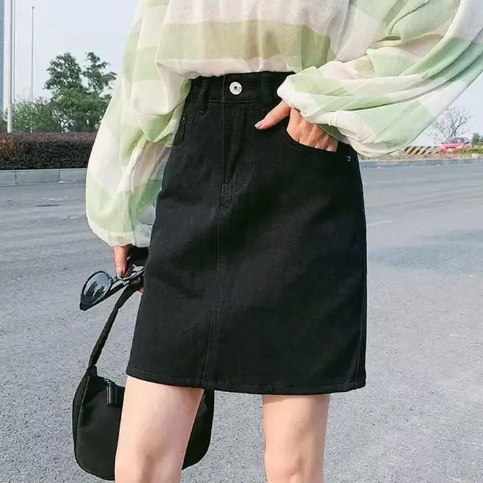 Lucyever-Mini jupe en jean pour femme, taille haute, ligne A, poche décontractée, couleur unie, simp