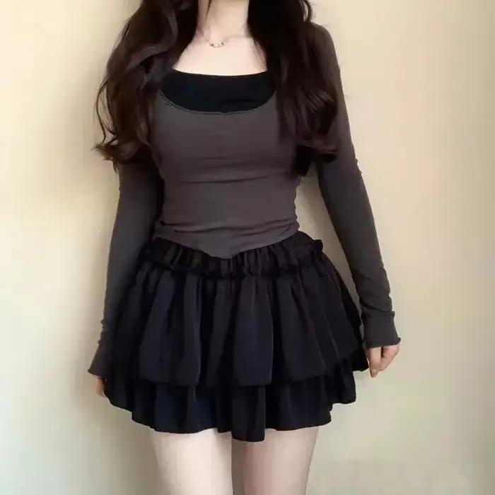 Été Kawaii blanc volants jupe femmes mode coupe ajustée en mousseline de soie Mini jupes Giris Y2k t