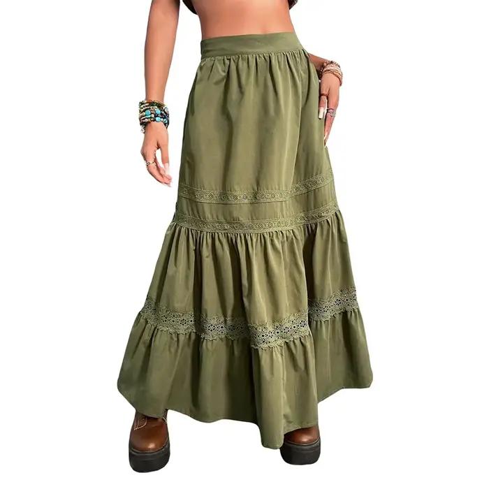 Jupes plissées vertes Vintage des années 90, mode coréenne, style Boho, jupes longues taille haute, 