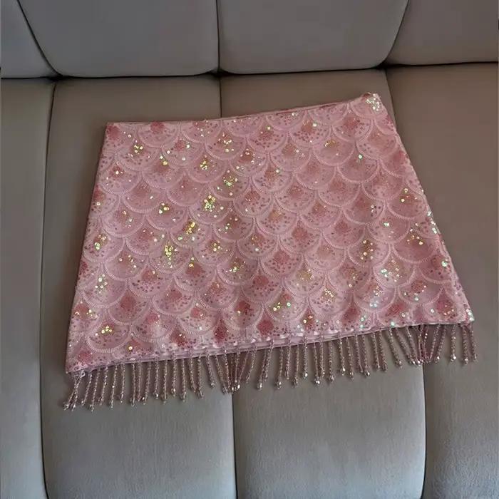 Mini-jupe sirène sexy à sequins, jupe moulante taille haute à franges pour femme, nouvelle collectio
