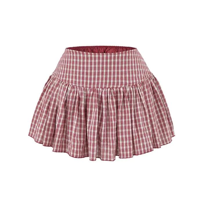 Jupe plissée rouge à carreaux pour femme, collection été 2026, style rétro, taille haute, élégante, 