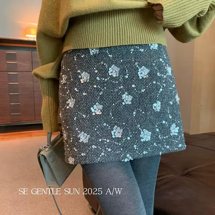 Jupe taille haute à paillettes pour femmes, jupe courte brodée, ligne a, couverture des hanches, hiv
