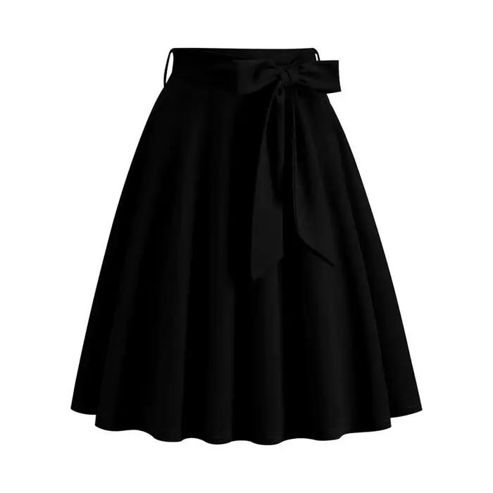 Jupe trapèze taille haute pour femme, jupe longue mi-longue rétro vintage, monochromatique, élégante