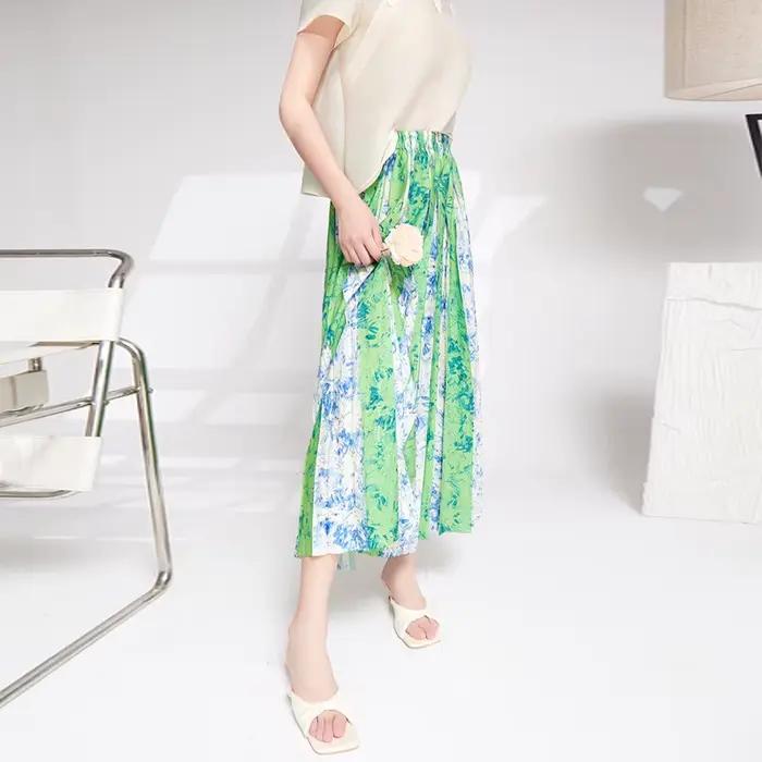 Miyake Organza jupe femme demi-jupe 2025 été nouveau sens senior plissé imprimé taille élastique a-l
