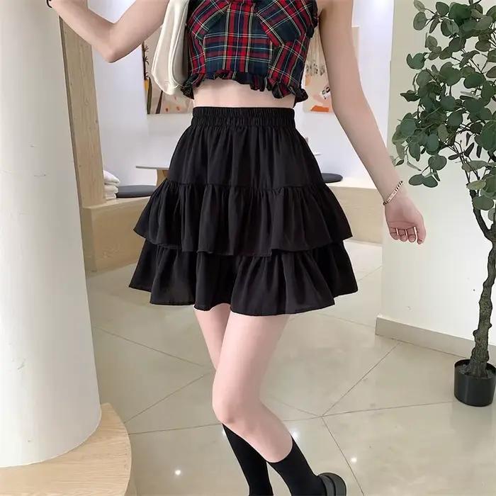 Jupe plissée A-Line à volants pour femmes, style preppy chaud doux, taille élastique, mince, simple,