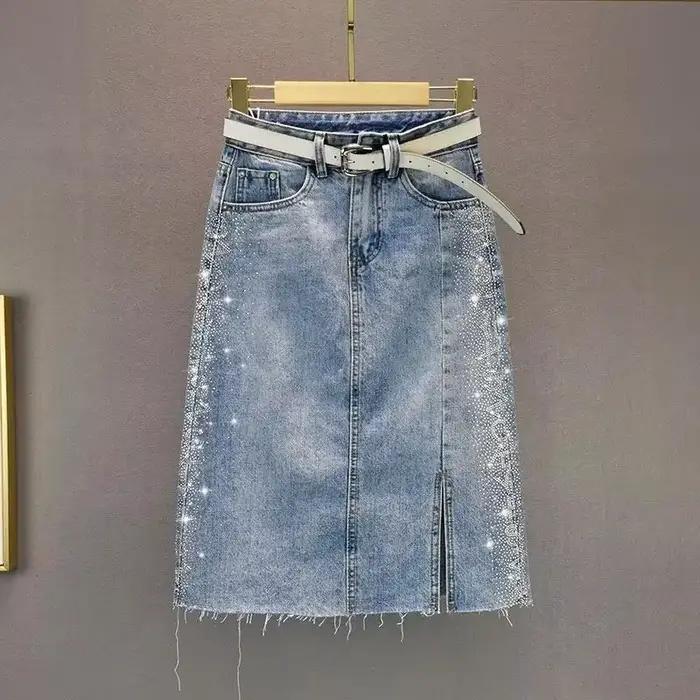 Jupes en jean pour femmes, taille haute, jupe en jean Midi avec fente, mode coréenne, esthétique, Ch