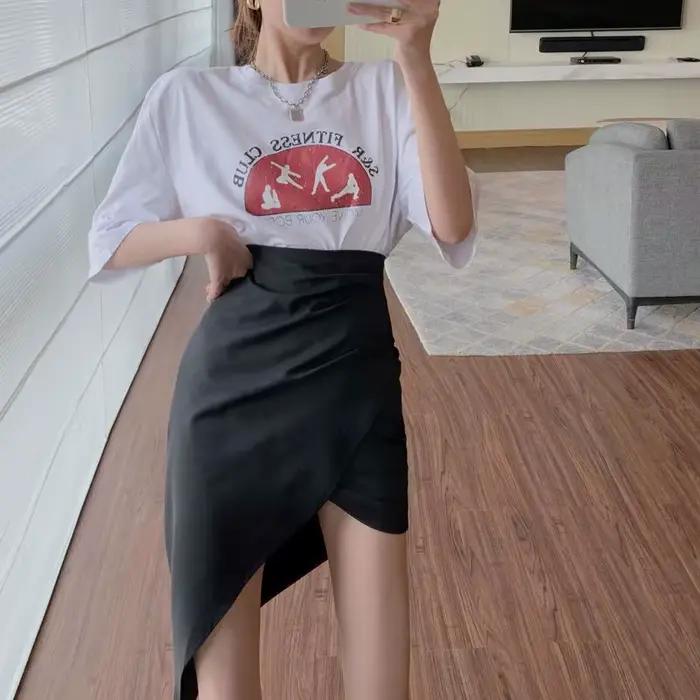 Nouvelle jupe à carreaux, jupe trapèze amincissante mi-longue irrégulière taille haute pour femmes d