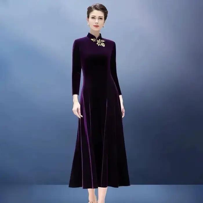 Robe Maxi en Velours localité à Manches sulfpour Femme, Style Ethnique, Nouvelle Mode Éducative, Pri