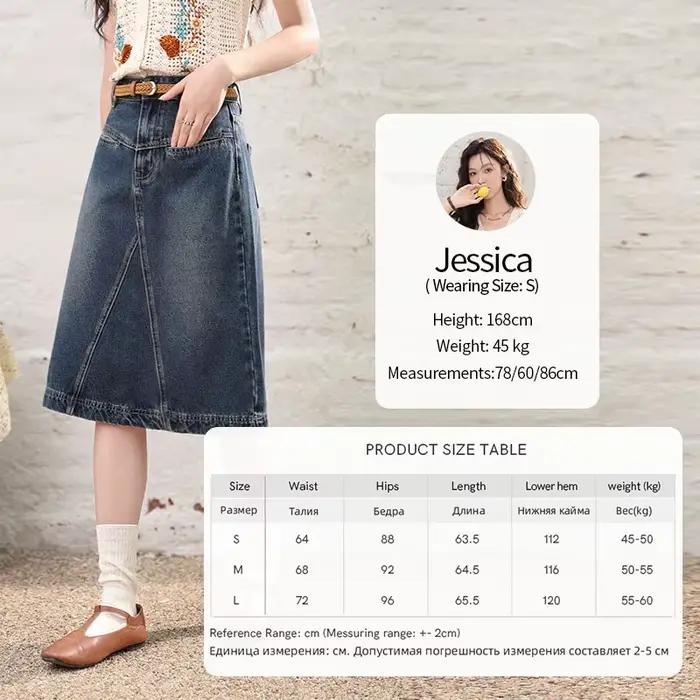 MISHOW-Jupe trapèze en denim avec poches brodées, longueur genou, rétro, décontracté, parapluie, MXD
