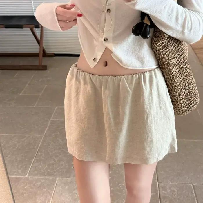 Jupe en coton et lin texturé respirant pour femme, nouvelle collection été, coupe trapèze amincissan