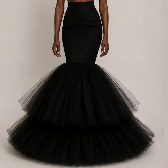 Jupes longues sirène pour femmes, attrayantes, avec bas en tulle bouffant, jupes de soirée formelles