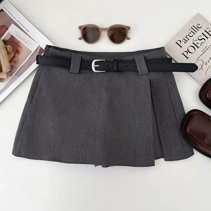 Mini-jupe taille basse avec fente latérale, short intégré, jupe courte évasée, jupe-short pour femme
