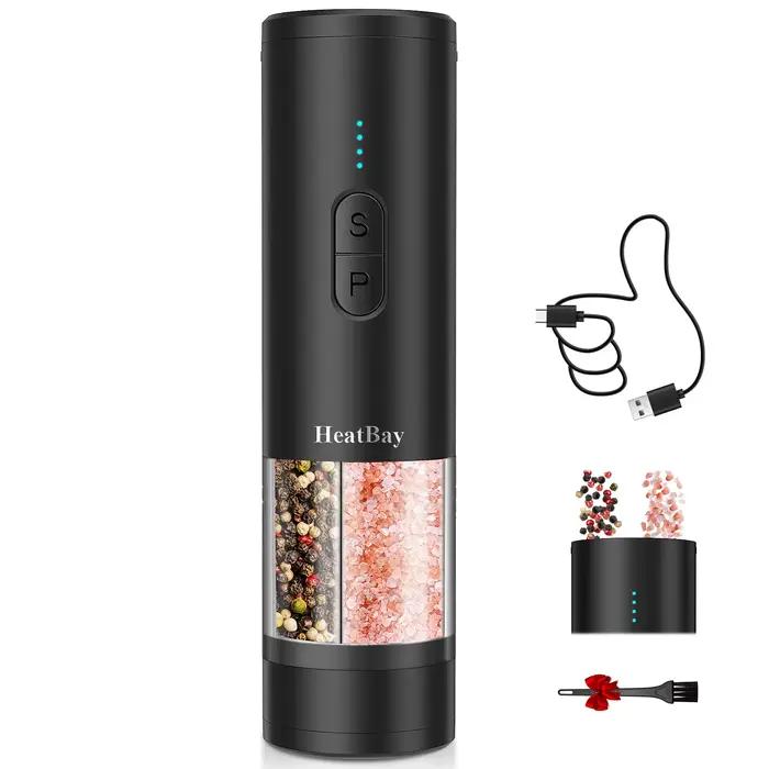 Moulin à poivre rechargeable par USB avec lumière LED, réglage de la grosseur, conçu pour une utilis