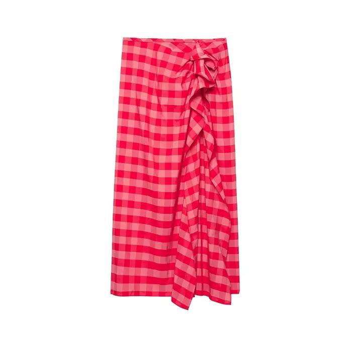 Jupe midi amincissante asymétrique à carreaux rose bonbon, style frais, streetwear touristique, pour