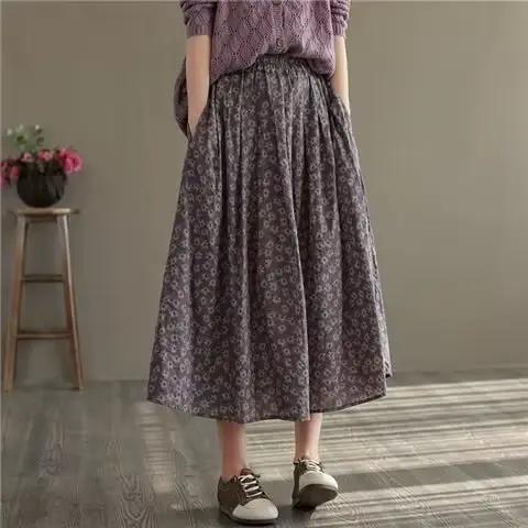 Jupe trapèze longue décontractée pour femmes, style vintage, imprimé floral, confortable, élégante, 