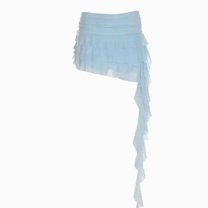 Mini jupe taille haute en maille pour femmes, ourlet fluide, jupes Y2K, élastique irrégulière, été c