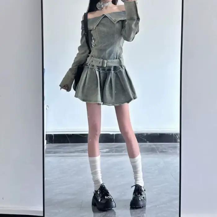 Robe en jean à manches longues et jupe courte pour femmes, nouveau Style d'automne, taille haute, ro