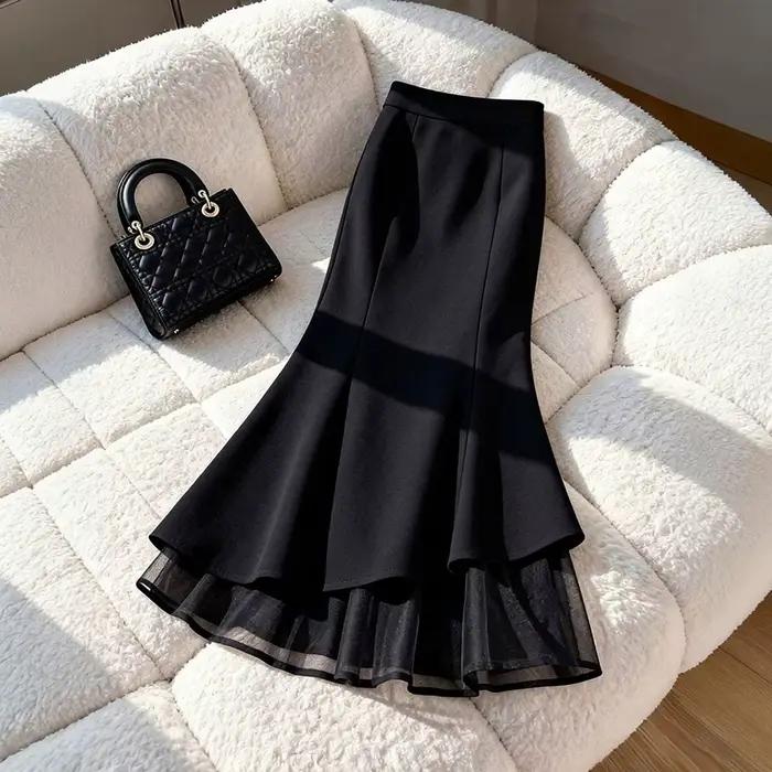 Jupe sirène noire 2026, nouvelle collection printemps, jupe moulante taille haute, jupe amincissante