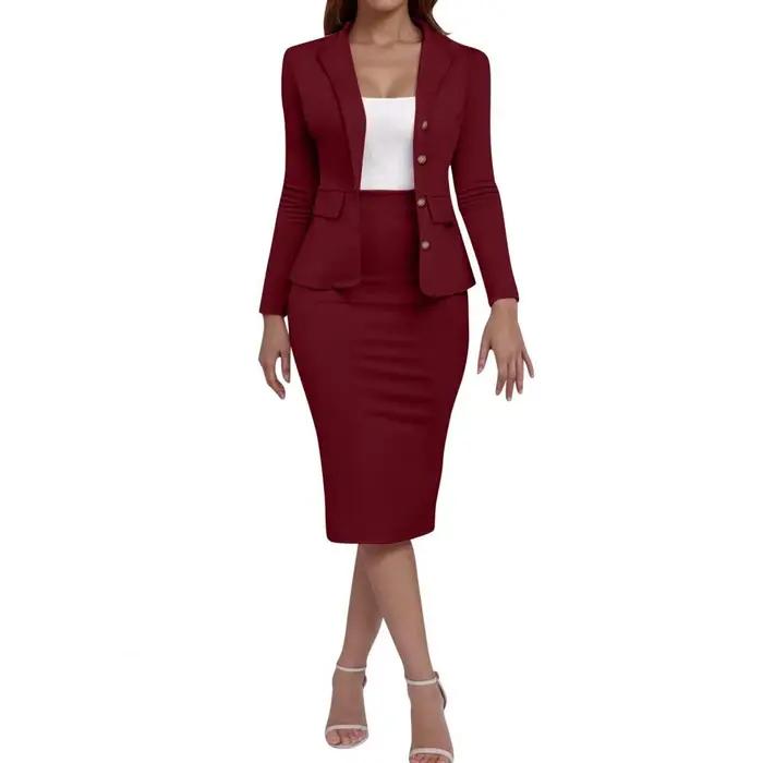 Ensemble de costume jupe d'affaires pour femmes, veste Blazer à manches longues et jupe crayon, tenu