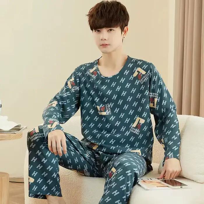 Pyjama à manches longues pour hommes, pantalon Long, grande taille, vêtements de maison, ensemble de