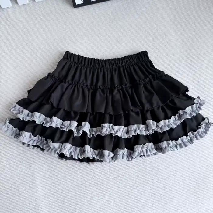 Jupe gâteau citrouille violette pour femmes, Mini jupes courtes moelleuses en dentelle blanche Y2k, 