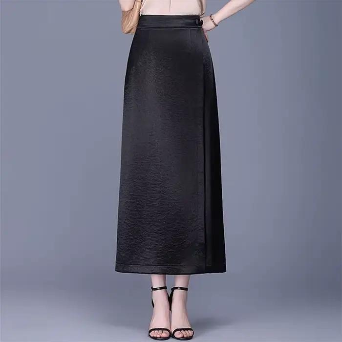 Jupes droites élégantes en satin uni avec boutons, vêtements pour femmes, nouvelle collection été, j