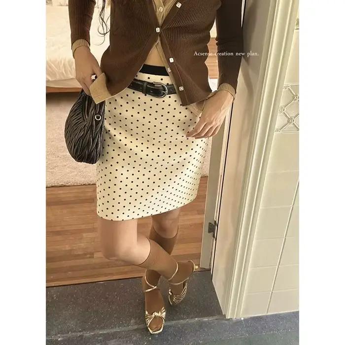 Faux jupe courte deux pièces en daim à pois pour femmes, nouvelle mode printemps et automne