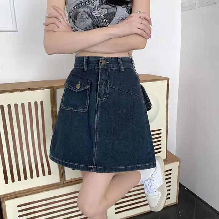 Jupe en jean femme rétro bleu taille haute femme jean jupes Streetwear Premium modeste mode coréenne
