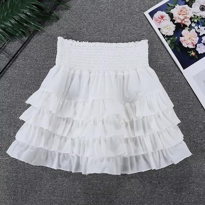 Jupe bouffante blanche en mousseline de soie à volants, taille élastique, nouvelle collection été 20