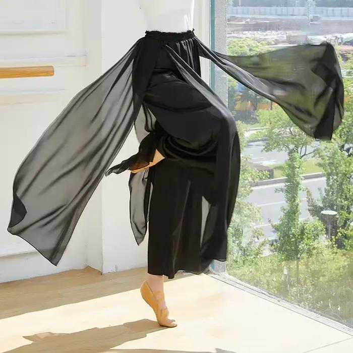 2 couches femmes danse culottes pantalon en mousseline de soie Satin jupe élégante corps rime pantal