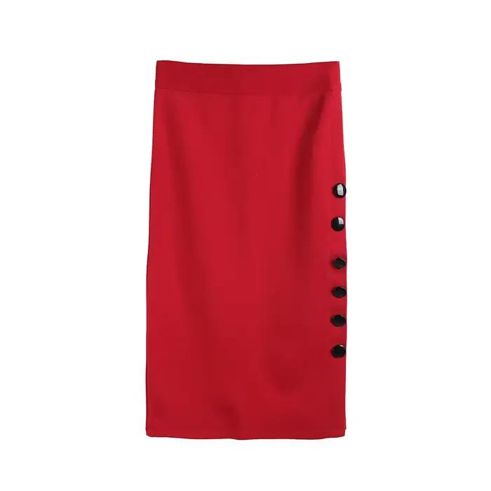 Jupe crayon midi élégante pour femme, coupe ajustée, style OL, avec fente ouverte et boutons