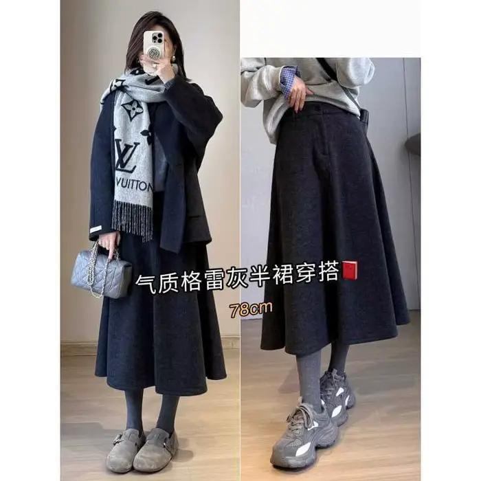 Jupe midi trapèze en laine pour femme, grande taille, hiver, effet amincissant, dissimule les hanche