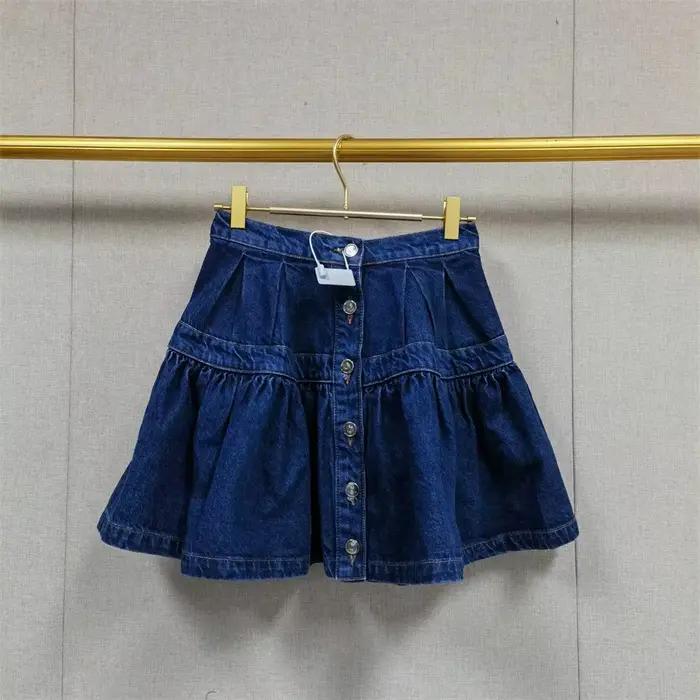 Jupe Courte Plissée en Jean Bleu Taille Haute pour Femme, Style A-Line, Boutonnage Simple, Tendance 