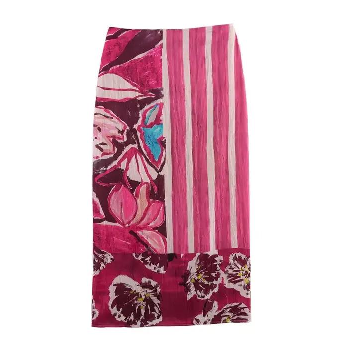 Jupe mi-longue en Satin de soie pour femmes, imprimée, tempérament élégant, à la mode et polyvalente